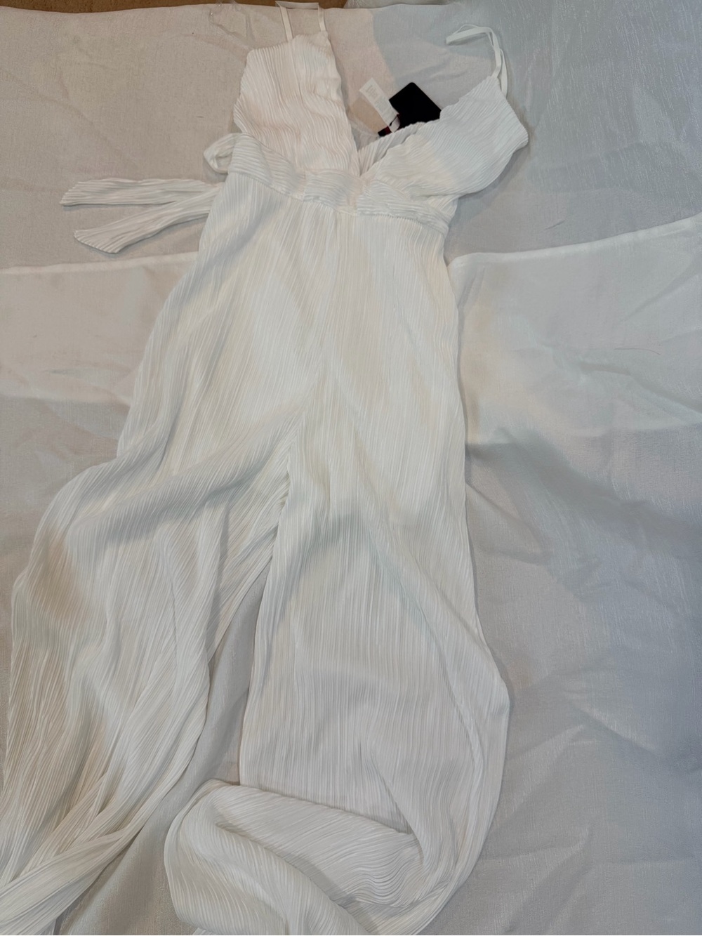 Hot Miami Styles White Pleated Sleeveless Jumpsuit
